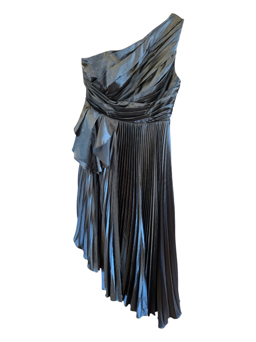 Elegant One-Shoulder Pleated Evening Dress - Black